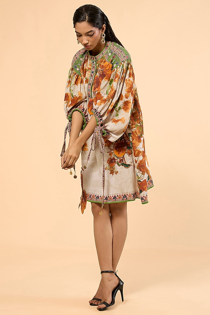 Warm Yellow Cotton Linen Printed & Embroidered Kaftan by Rajdeep Ranawat at Pernia's Pop Up Shop