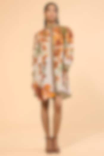 Warm Yellow Cotton Linen Printed & Embroidered A-Line Cocktail Dress by Rajdeep Ranawat at Pernia's Pop Up Shop