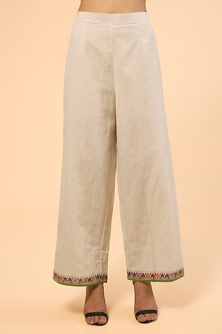 Warm Yellow Cotton Linen Printed & Embroidered Kurta Set by Rajdeep Ranawat at Pernia's Pop Up Shop