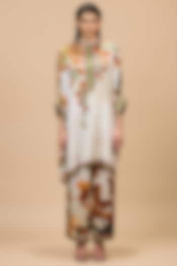 Mustard-Pale Gold Silk Printed Tunic Set by Rajdeep Ranawat at Pernia's Pop Up Shop