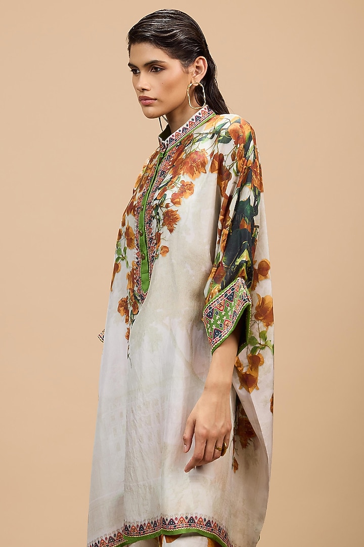 Mustard-Pale Gold Silk Printed Tunic Set by Rajdeep Ranawat at Pernia's Pop Up Shop