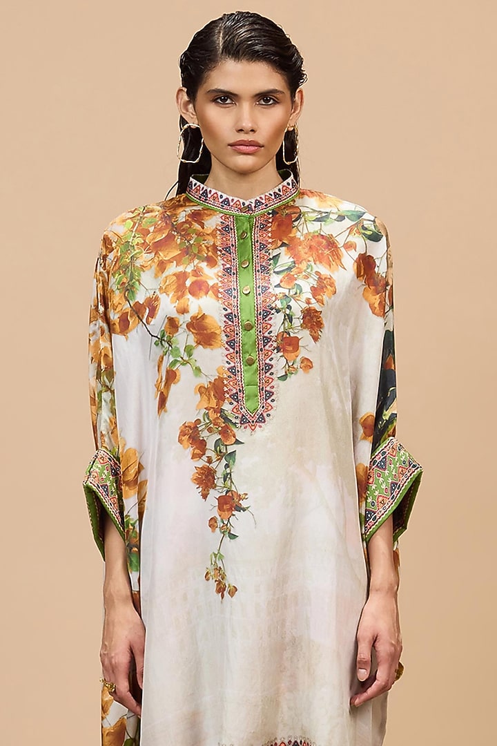 Mustard-Pale Gold Silk Printed Tunic Set by Rajdeep Ranawat at Pernia's Pop Up Shop
