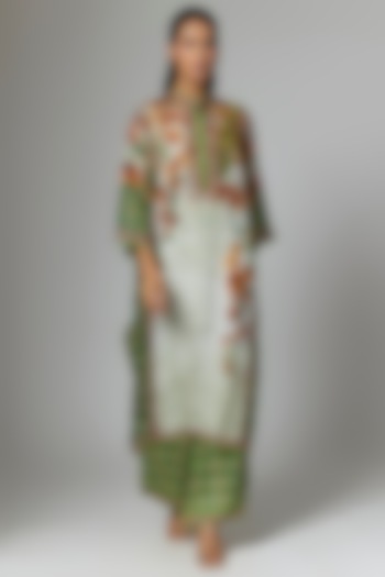 Warm Yellow Silk Printed Tunic Set by Rajdeep Ranawat at Pernia's Pop Up Shop