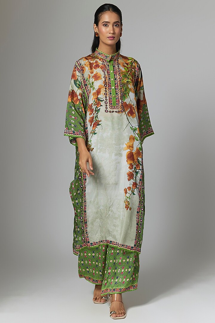 Warm Yellow Silk Printed Tunic Set by Rajdeep Ranawat at Pernia's Pop Up Shop