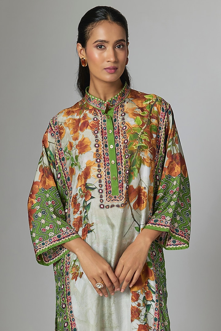 Warm Yellow Silk Printed Tunic Set by Rajdeep Ranawat at Pernia's Pop Up Shop