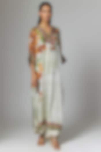 Warm Yellow Silk Printed Kaftan Tunic Set by Rajdeep Ranawat at Pernia's Pop Up Shop