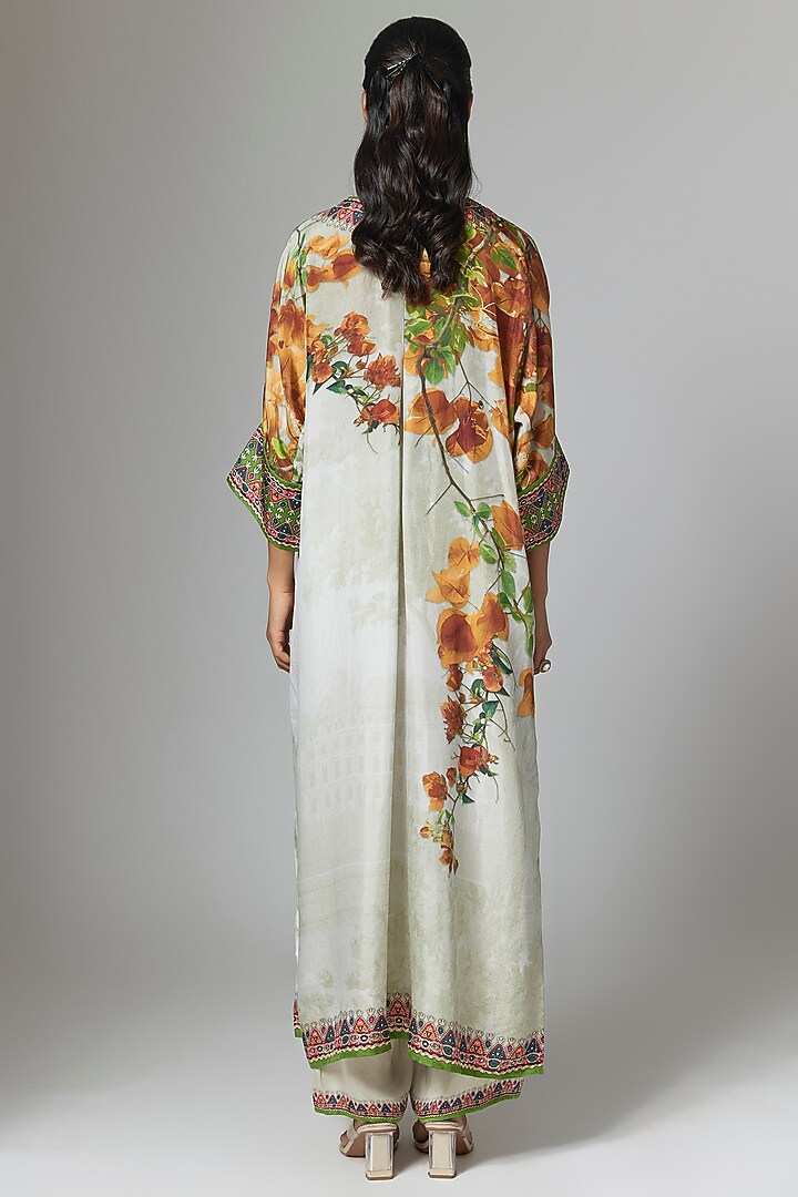 Warm Yellow Silk Printed Kaftan Tunic Set by Rajdeep Ranawat at Pernia's Pop Up Shop