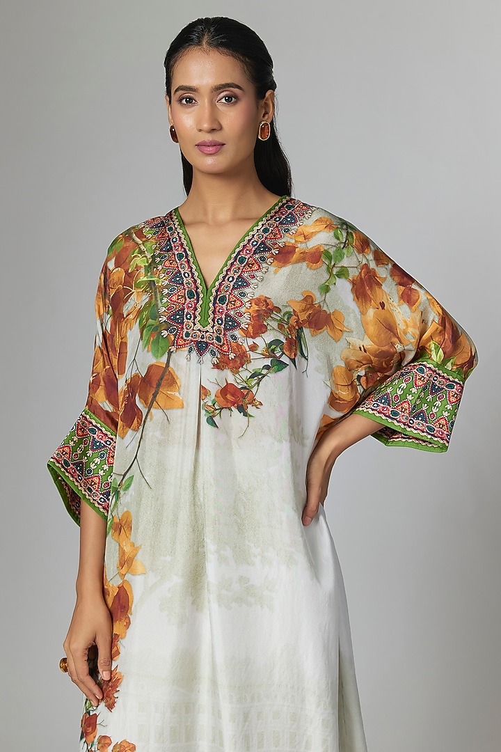 Warm Yellow Silk Printed Kaftan Tunic Set by Rajdeep Ranawat at Pernia's Pop Up Shop