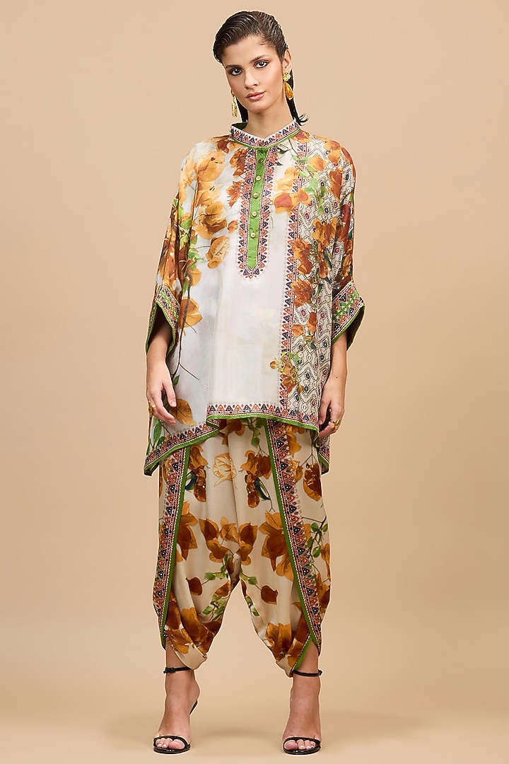 Mustard-Pale Gold Silk Printed Tunic Set by Rajdeep Ranawat at Pernia's Pop Up Shop