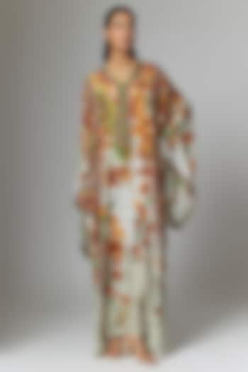 Warm Yellow Silk Printed Kaftan by Rajdeep Ranawat at Pernia's Pop Up Shop
