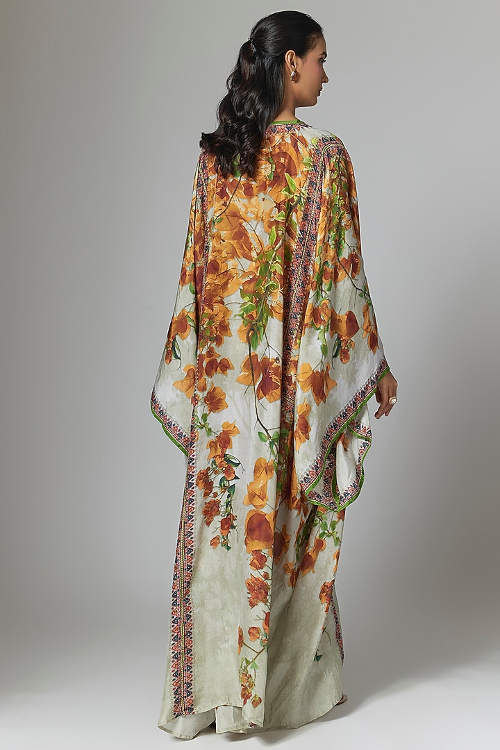 Warm Yellow Silk Printed Kaftan by Rajdeep Ranawat at Pernia's Pop Up Shop