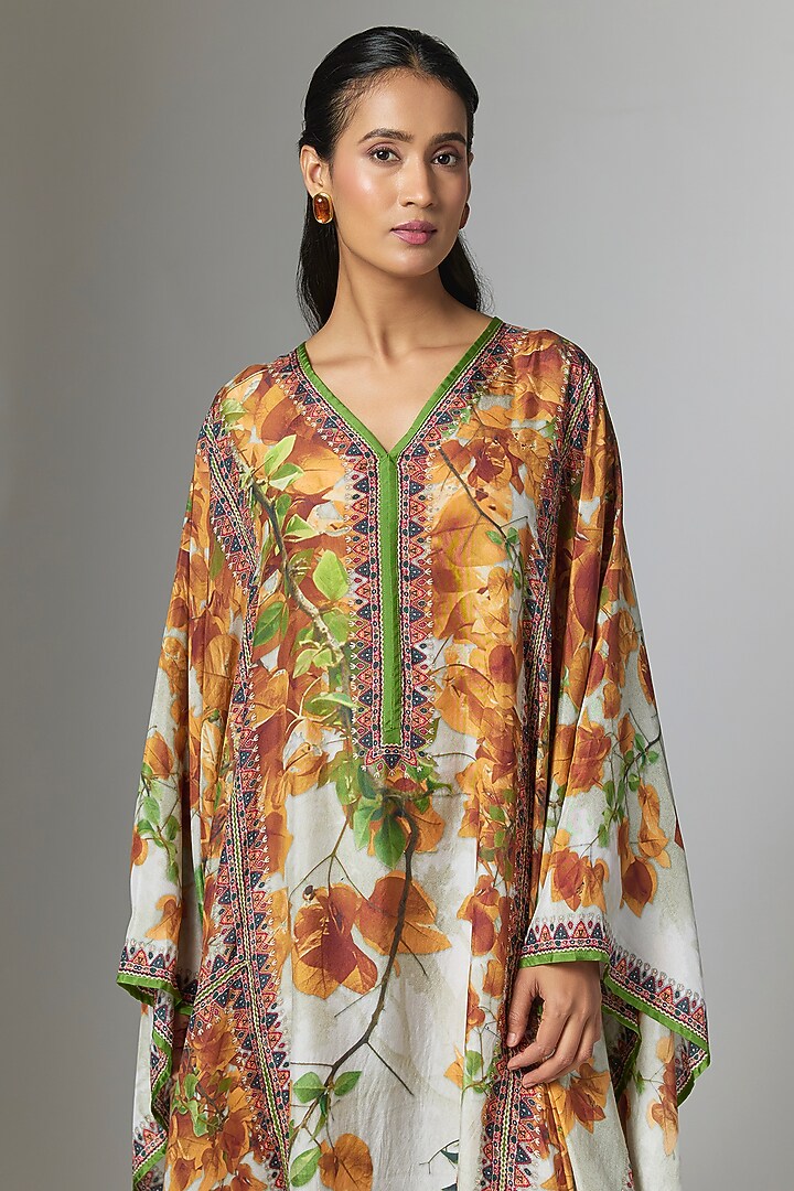 Warm Yellow Silk Printed Kaftan by Rajdeep Ranawat at Pernia's Pop Up Shop