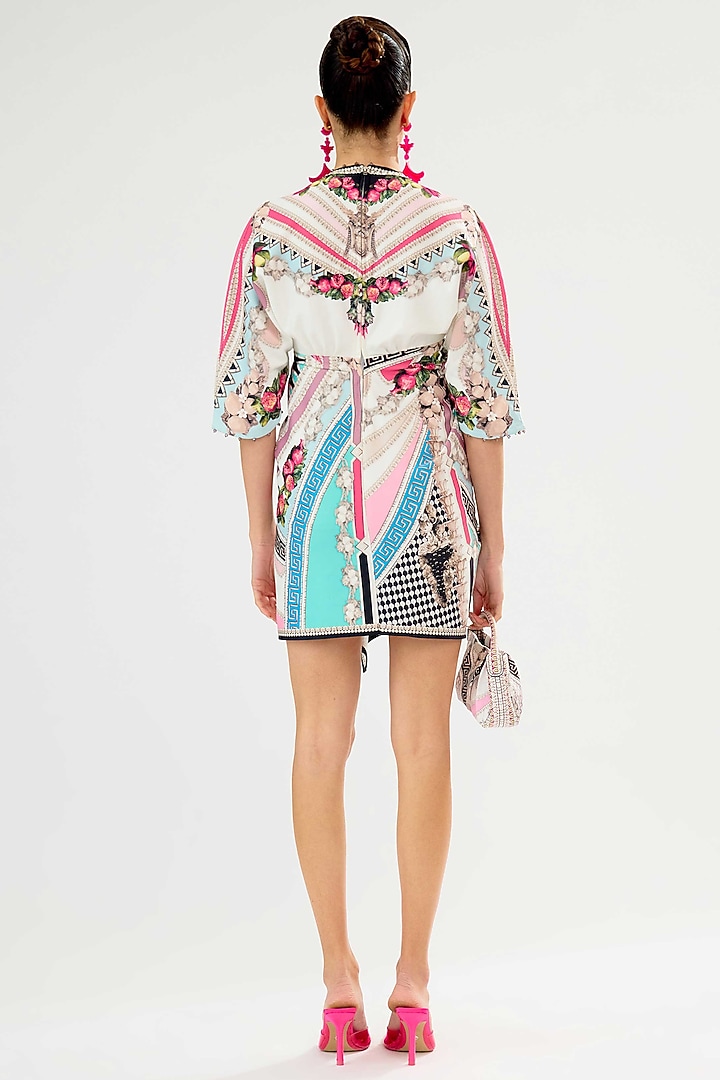 White Poly Lycra Printed Mini Cocktail Dress by Rajdeep Ranawat at Pernia's Pop Up Shop