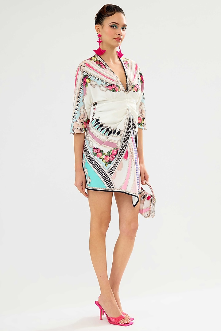 White Poly Lycra Printed Mini Cocktail Dress by Rajdeep Ranawat at Pernia's Pop Up Shop