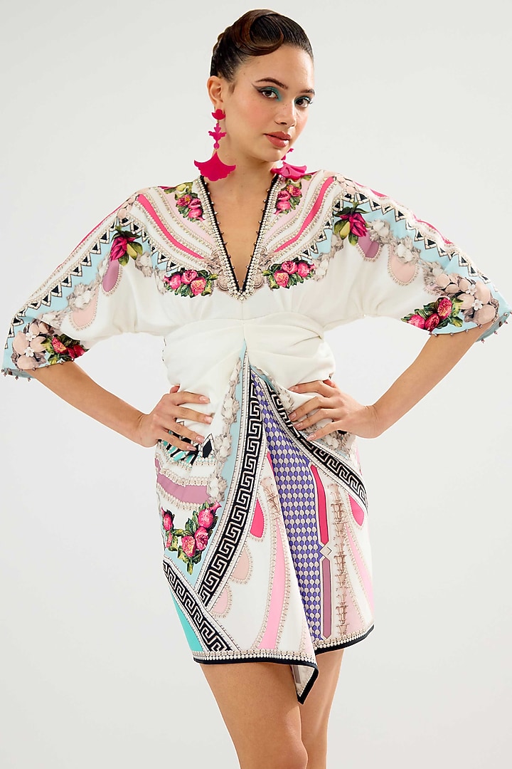 White Poly Lycra Printed Mini Cocktail Dress by Rajdeep Ranawat at Pernia's Pop Up Shop