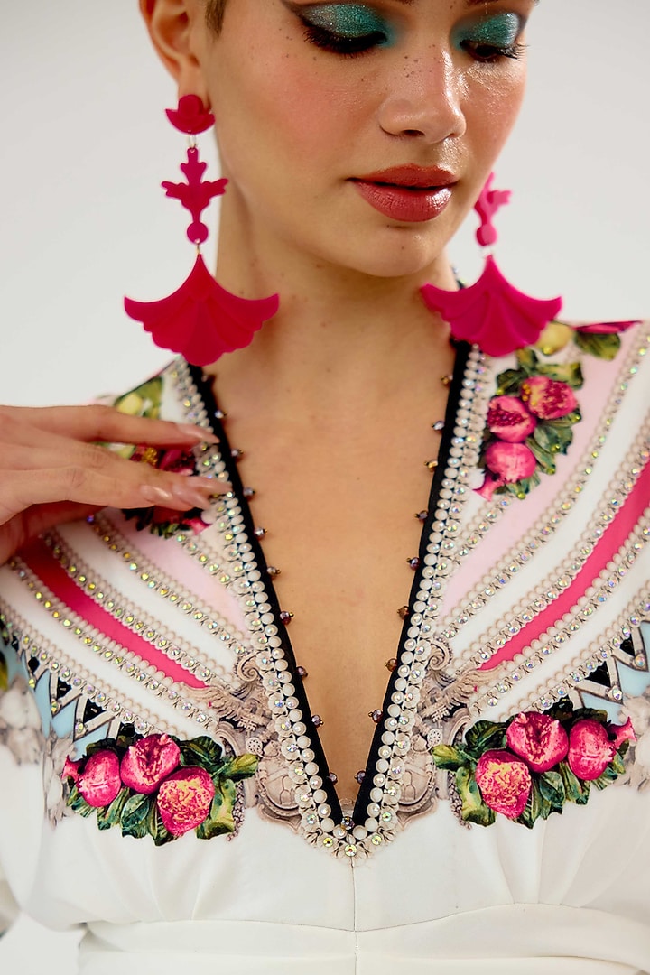 White Poly Lycra Printed Mini Cocktail Dress by Rajdeep Ranawat at Pernia's Pop Up Shop