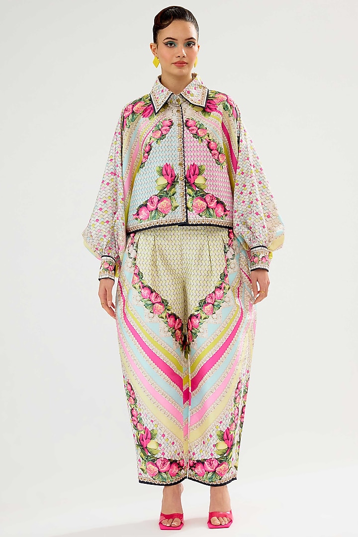 Vanilla-Colored Poly Dupion Printed Co-Ord Set by Rajdeep Ranawat at Pernia's Pop Up Shop