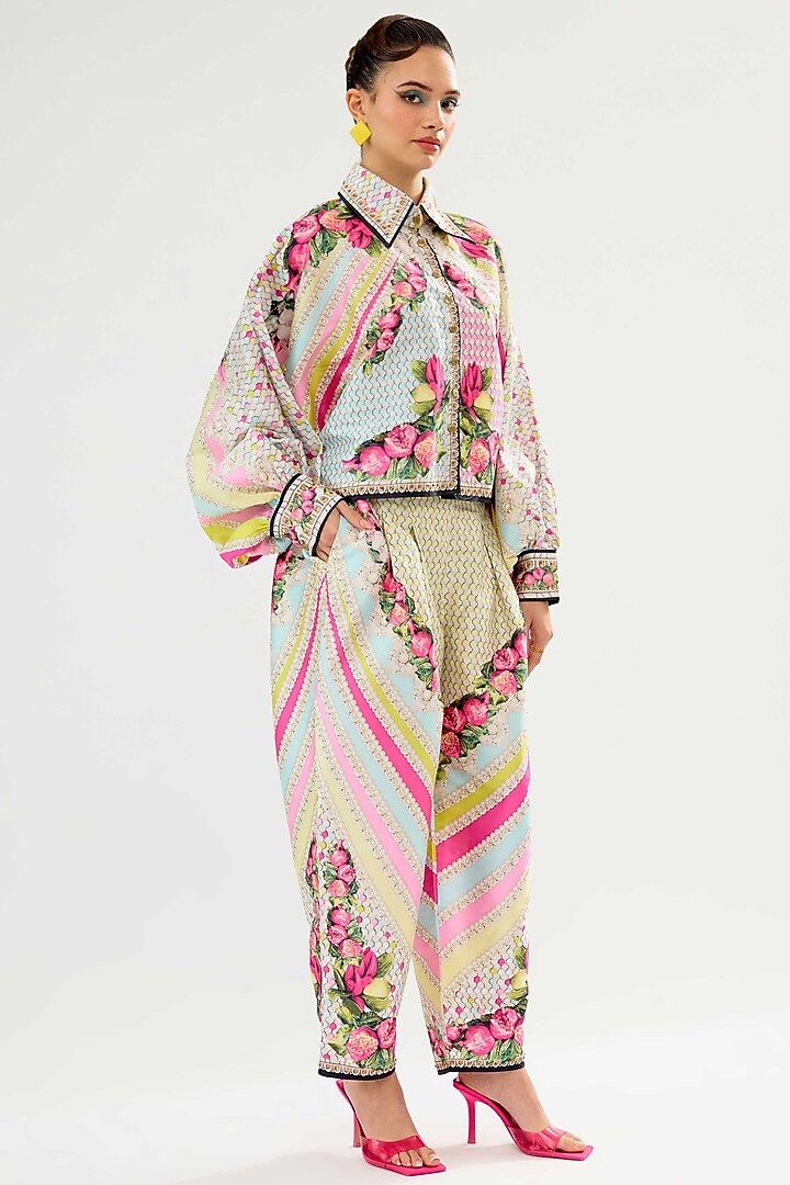Vanilla-Colored Poly Dupion Printed Co-Ord Set by Rajdeep Ranawat at Pernia's Pop Up Shop