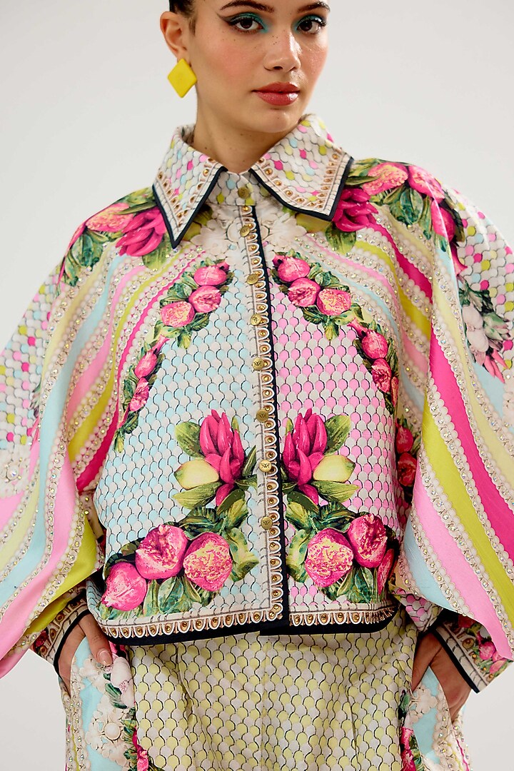 Vanilla-Colored Poly Dupion Printed Co-Ord Set by Rajdeep Ranawat at Pernia's Pop Up Shop