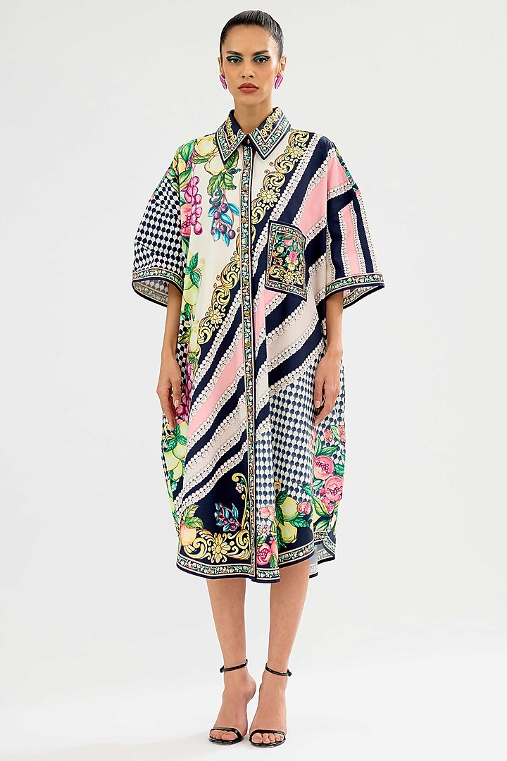 Black-Blush Cotton Poplin Oversized Cocktail Shirt Dress by Rajdeep Ranawat at Pernia's Pop Up Shop