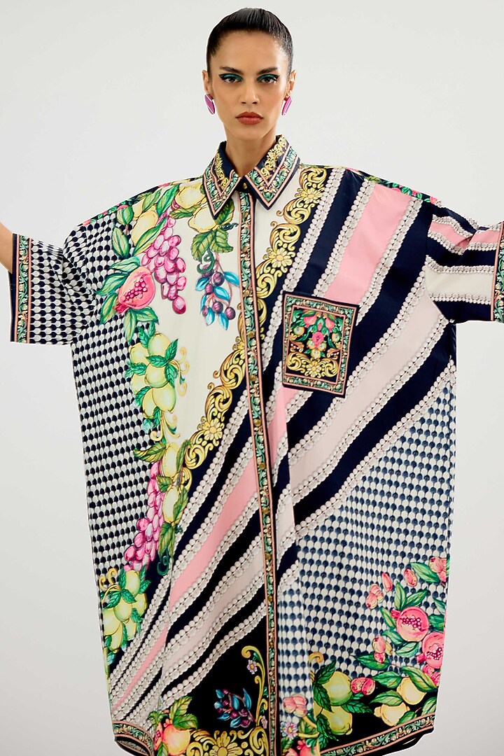 Black-Blush Cotton Poplin Oversized Cocktail Shirt Dress by Rajdeep Ranawat at Pernia's Pop Up Shop