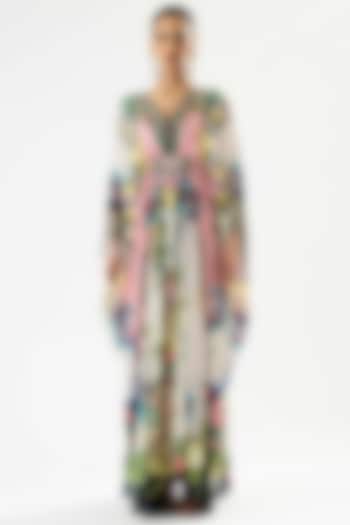 Ivory-Blush Silk Printed Kaftan by Rajdeep Ranawat at Pernia's Pop Up Shop