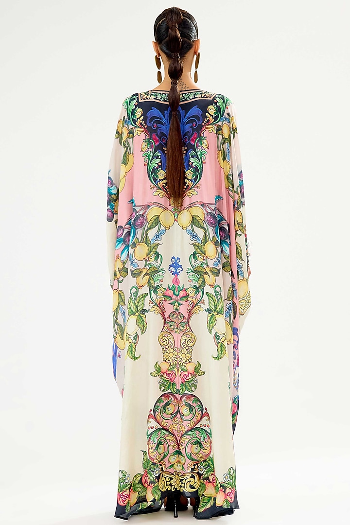Ivory-Blush Silk Printed Kaftan by Rajdeep Ranawat at Pernia's Pop Up Shop