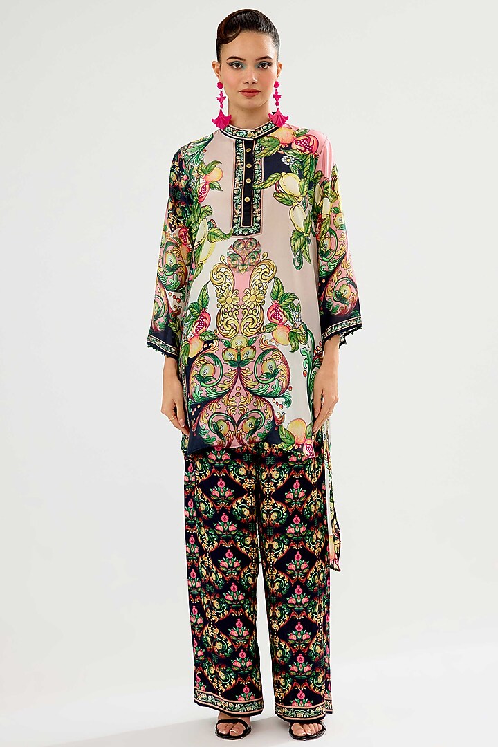 Ivory-Blush Silk High-Low Tunic by Rajdeep Ranawat at Pernia's Pop Up Shop