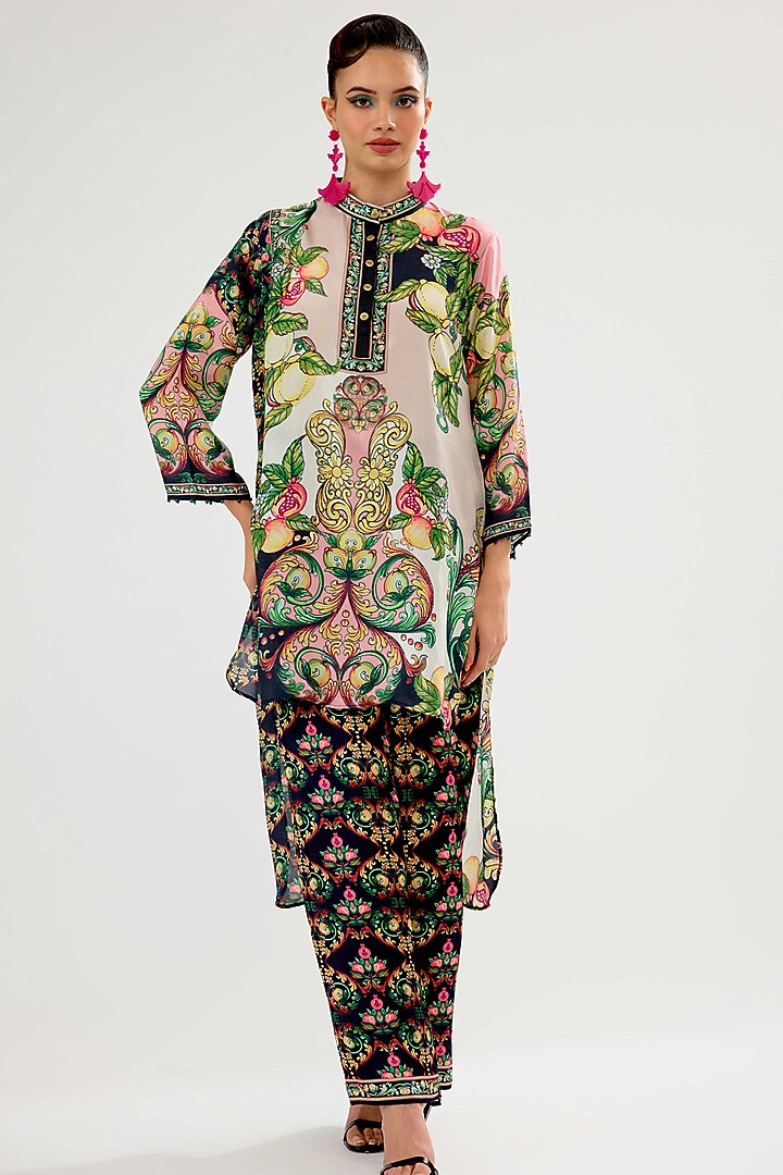 Ivory-Blush Silk High-Low Tunic by Rajdeep Ranawat at Pernia's Pop Up Shop