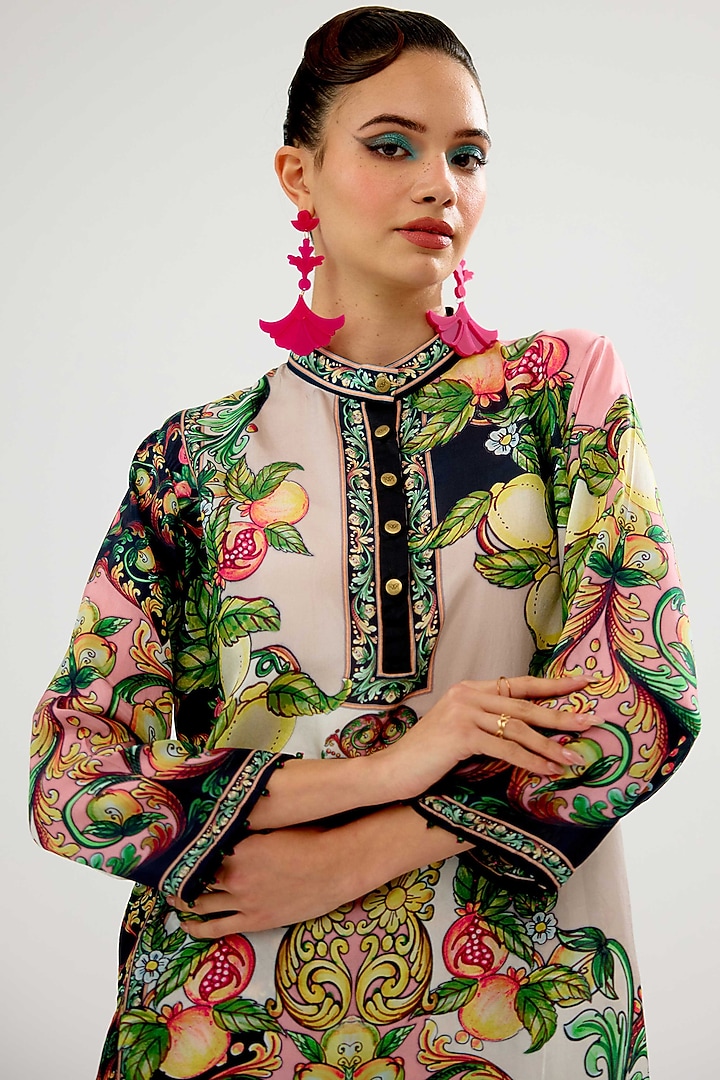 Ivory-Blush Silk High-Low Tunic by Rajdeep Ranawat at Pernia's Pop Up Shop