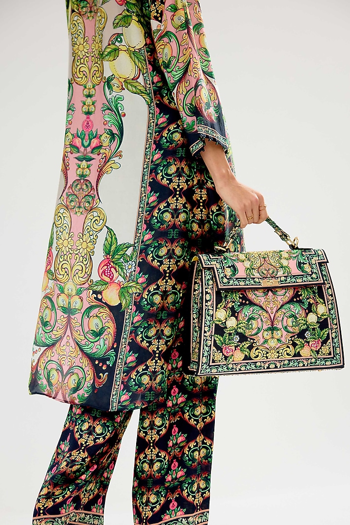 Ivory-Blush Modal Satin Printed Pants by Rajdeep Ranawat at Pernia's Pop Up Shop