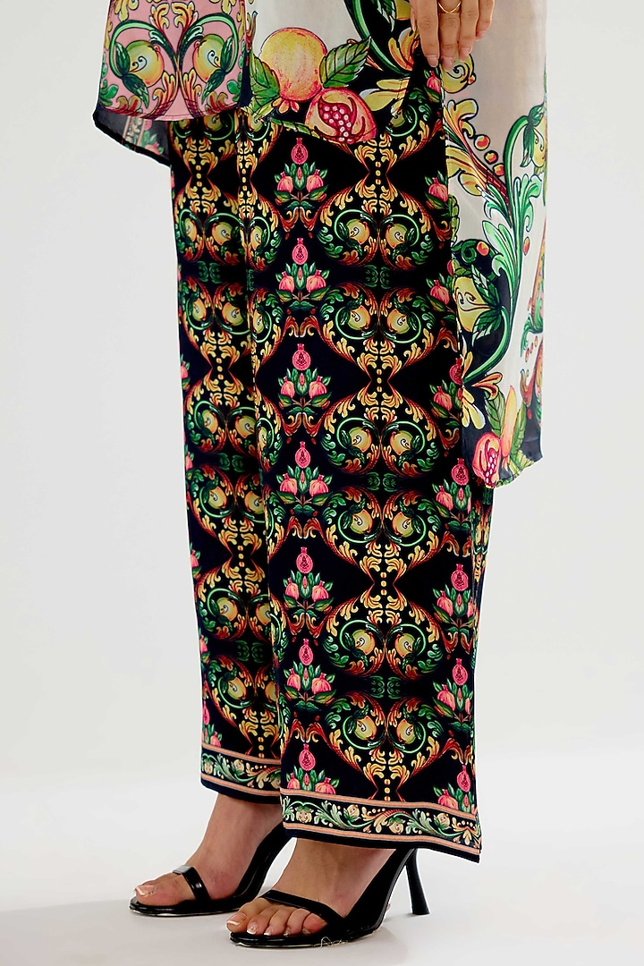 Ivory-Blush Modal Satin Printed Pants by Rajdeep Ranawat at Pernia's Pop Up Shop