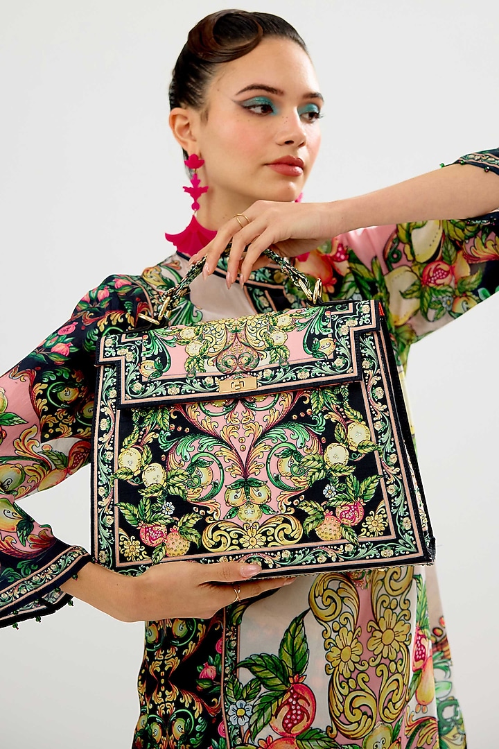 Ivory-Blush Modal Satin Printed Pants by Rajdeep Ranawat at Pernia's Pop Up Shop