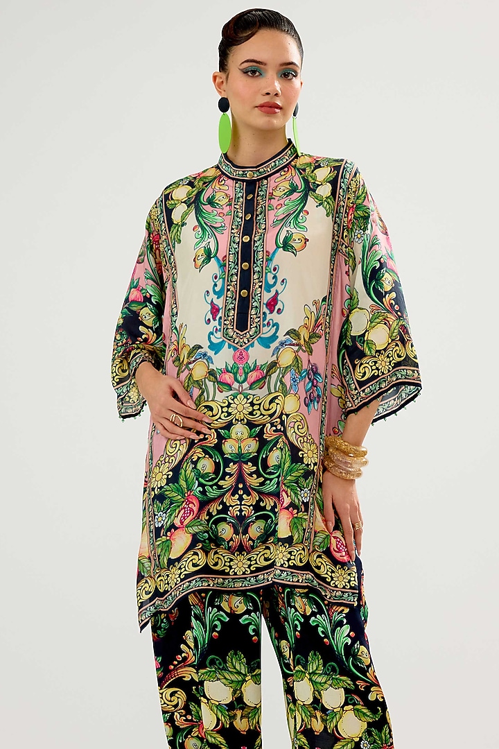 Ivory-Blush Silk Short Tunic by Rajdeep Ranawat at Pernia's Pop Up Shop
