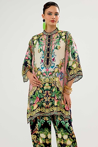 Ivory-Blush Silk Short Tunic by Rajdeep Ranawat
