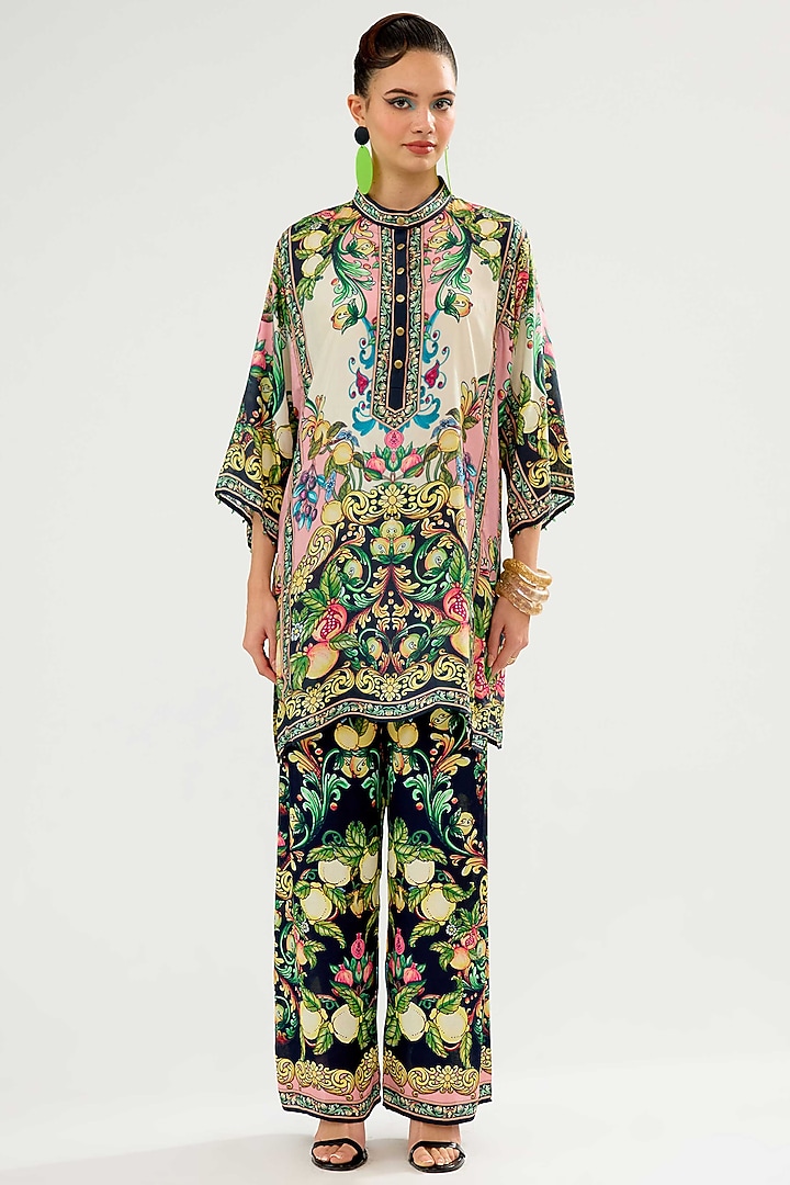 Ivory-Blush Silk Short Tunic by Rajdeep Ranawat at Pernia's Pop Up Shop