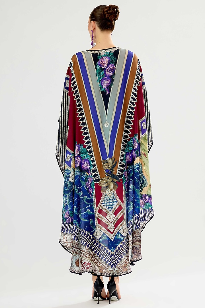 Multi-Colored Bamberg Crepe Printed Cape Cocktail Dress by Rajdeep Ranawat at Pernia's Pop Up Shop