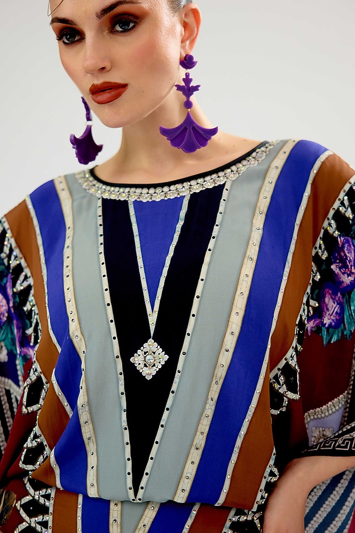 Multi-Colored Bamberg Crepe Printed Cape Cocktail Dress by Rajdeep Ranawat at Pernia's Pop Up Shop