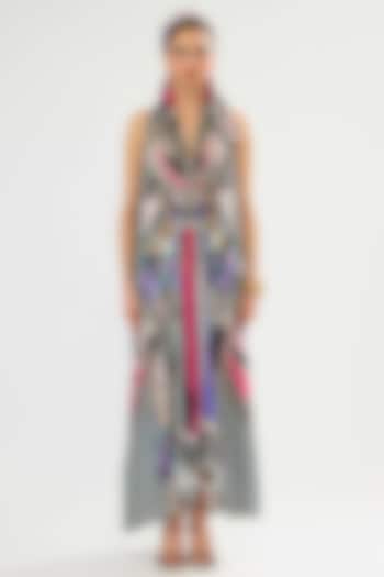Multi-Colored Silk Printed Maxi Cocktail Dress by Rajdeep Ranawat at Pernia's Pop Up Shop