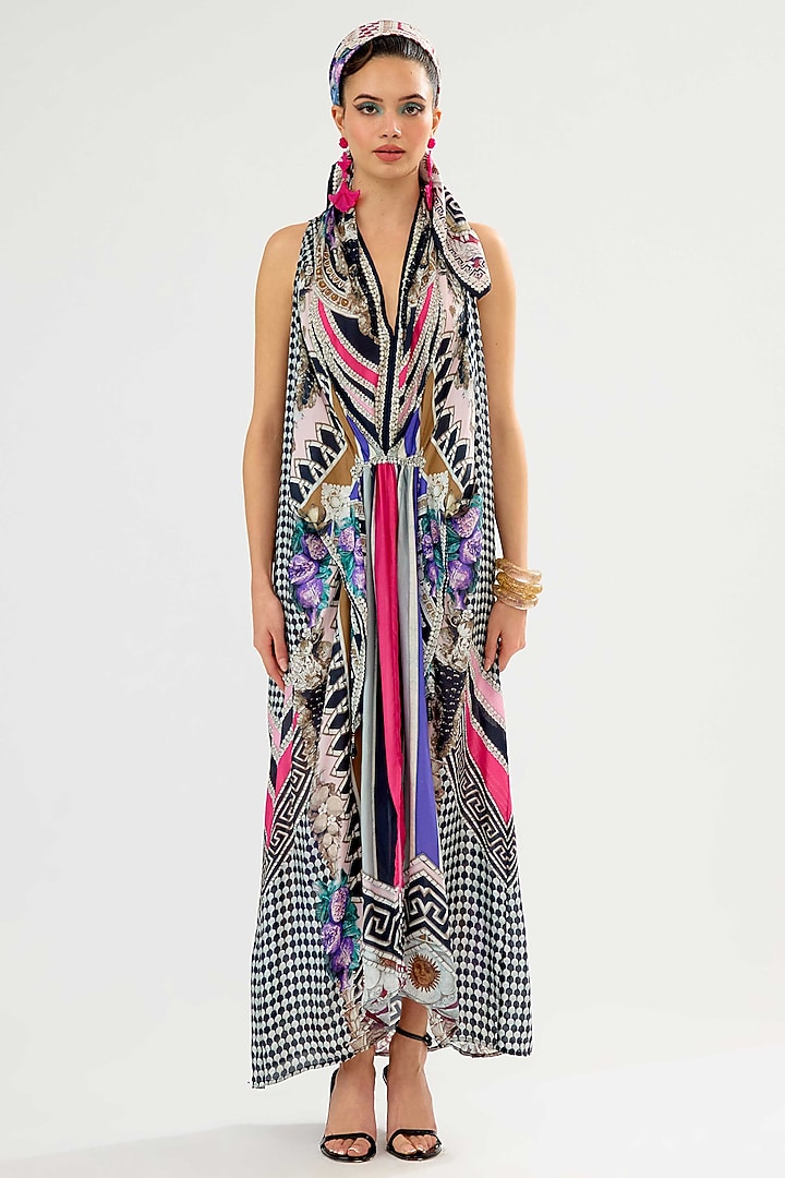 Multi-Colored Silk Printed Maxi Cocktail Dress by Rajdeep Ranawat at Pernia's Pop Up Shop