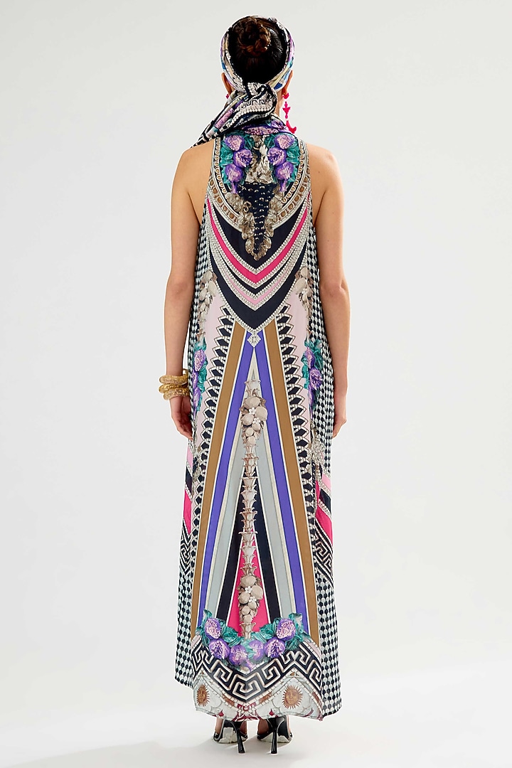 Multi-Colored Silk Printed Maxi Cocktail Dress by Rajdeep Ranawat at Pernia's Pop Up Shop