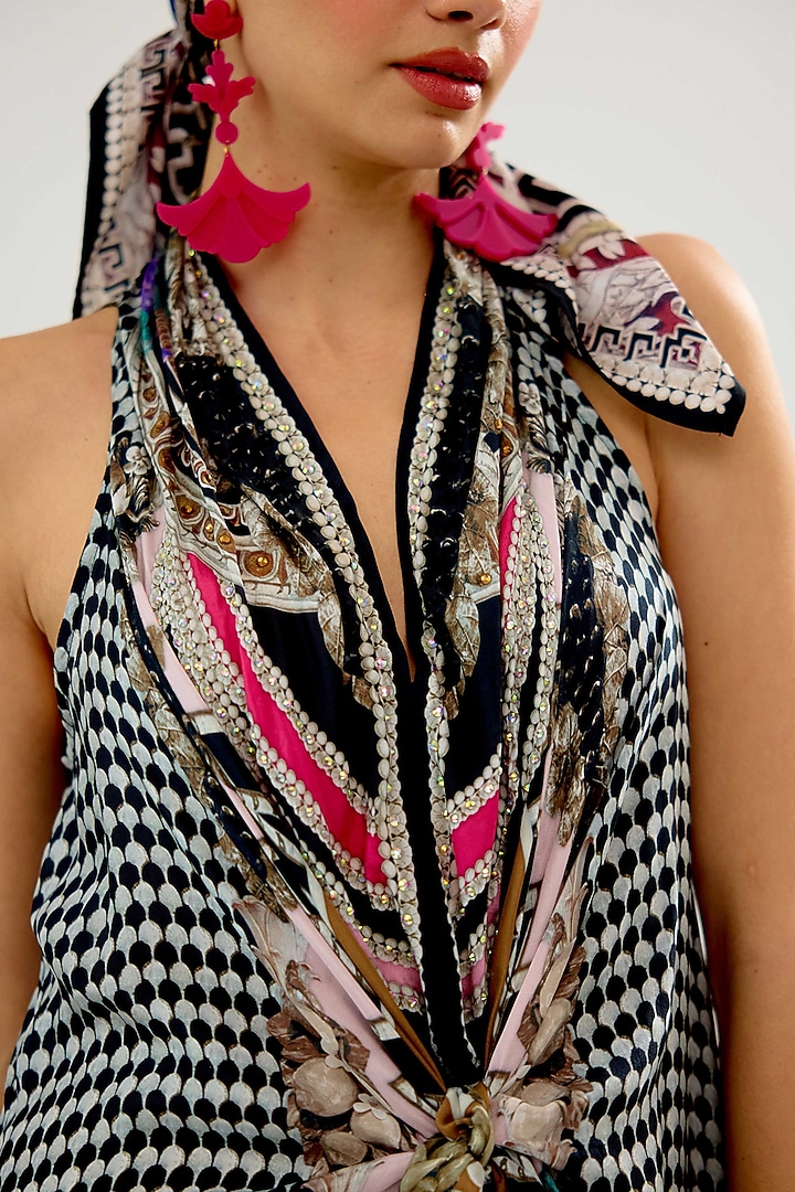 Multi-Colored Silk Printed Maxi Cocktail Dress by Rajdeep Ranawat at Pernia's Pop Up Shop