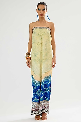 Vanilla & Blue Bamberg Crepe Printed Jumpsuit by Rajdeep Ranawat