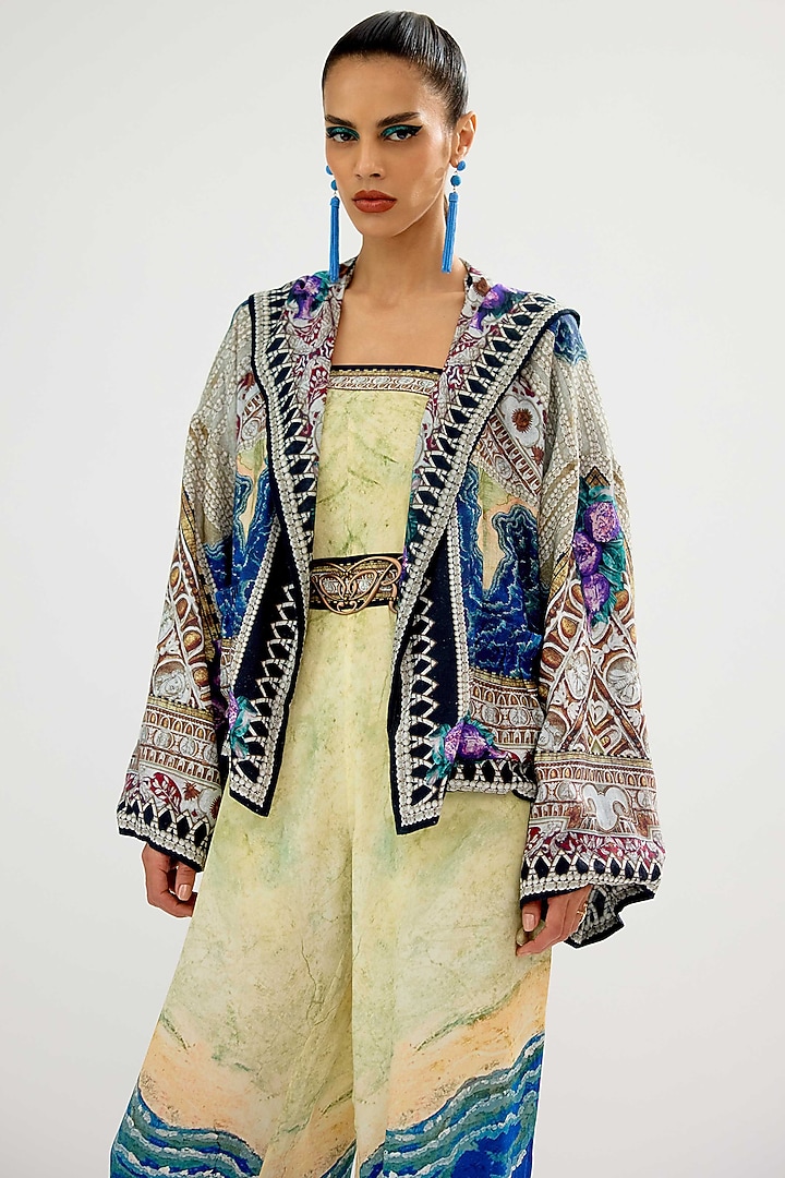 Vanilla & Blue Cotton Flex Printed Jacket by Rajdeep Ranawat at Pernia's Pop Up Shop