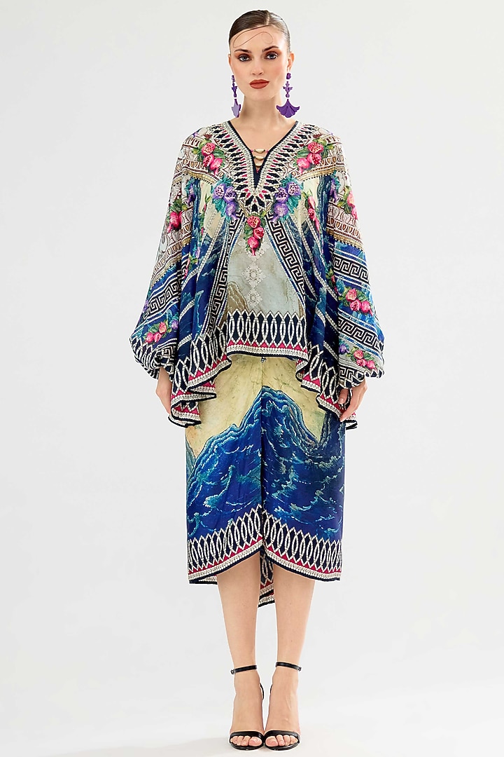 Vanilla & Blue Modal Satin Printed Co-Ord Set by Rajdeep Ranawat at Pernia's Pop Up Shop