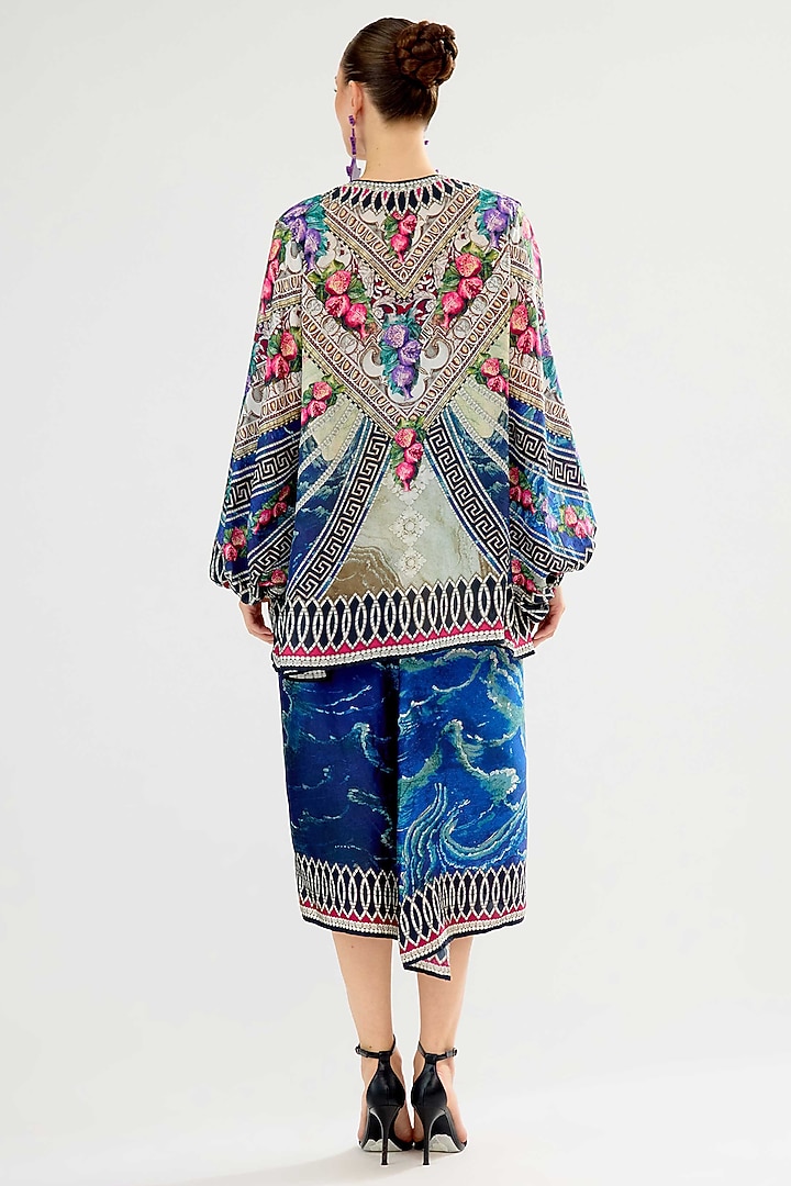 Vanilla & Blue Modal Satin Printed Co-Ord Set by Rajdeep Ranawat at Pernia's Pop Up Shop