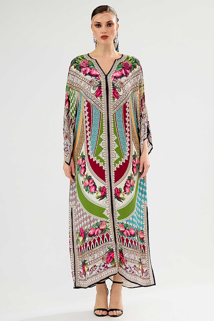 Multi-Colored Bamberg Crepe Printed Vacation Dress by Rajdeep Ranawat at Pernia's Pop Up Shop