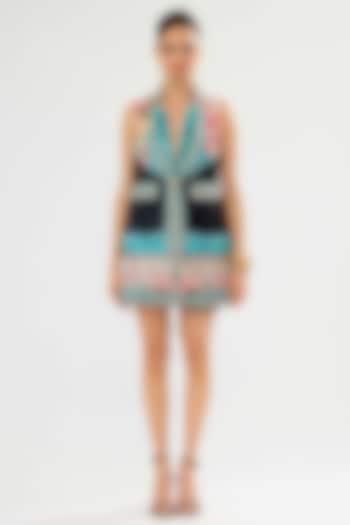 Teal & Black Satin Printed Co-Ord Set by Rajdeep Ranawat at Pernia's Pop Up Shop