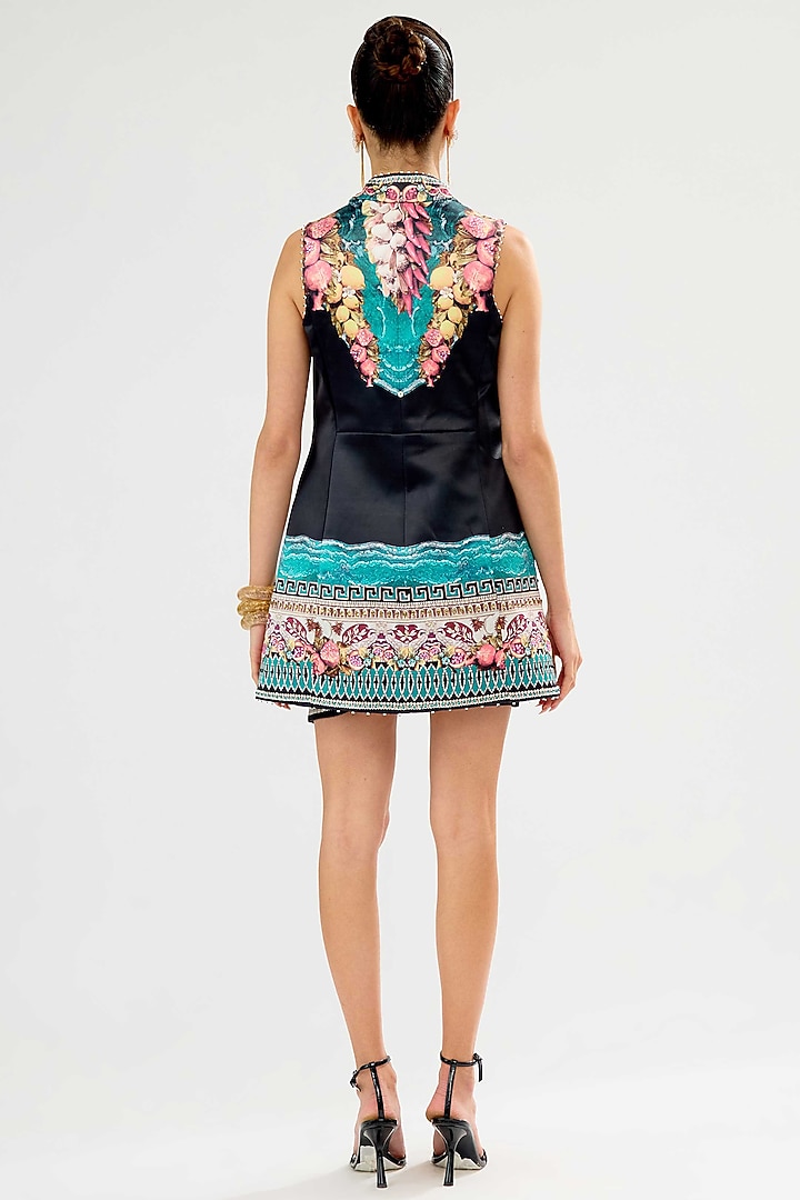 Teal & Black Satin Printed Co-Ord Set by Rajdeep Ranawat at Pernia's Pop Up Shop