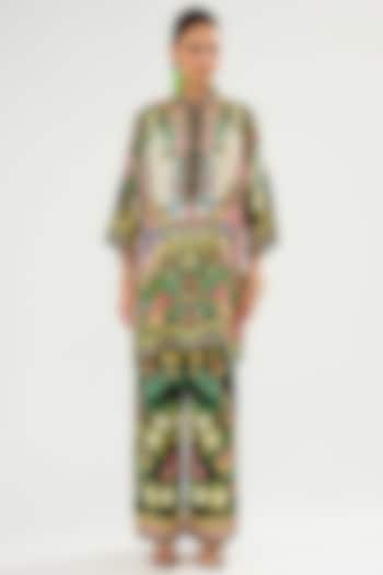 Ivory-Blush Modal Satin Printed Pants by Rajdeep Ranawat at Pernia's Pop Up Shop